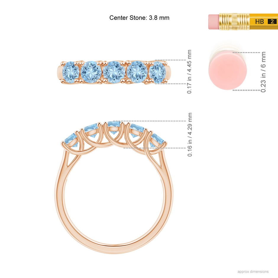 3.8mm AAA Half Eternity Five Stone Aquamarine Wedding Ring in 9K Rose Gold ruler