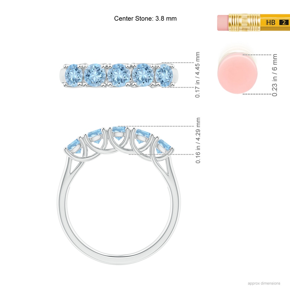 3.8mm AAA Half Eternity Five Stone Aquamarine Wedding Ring in S999 Silver ruler