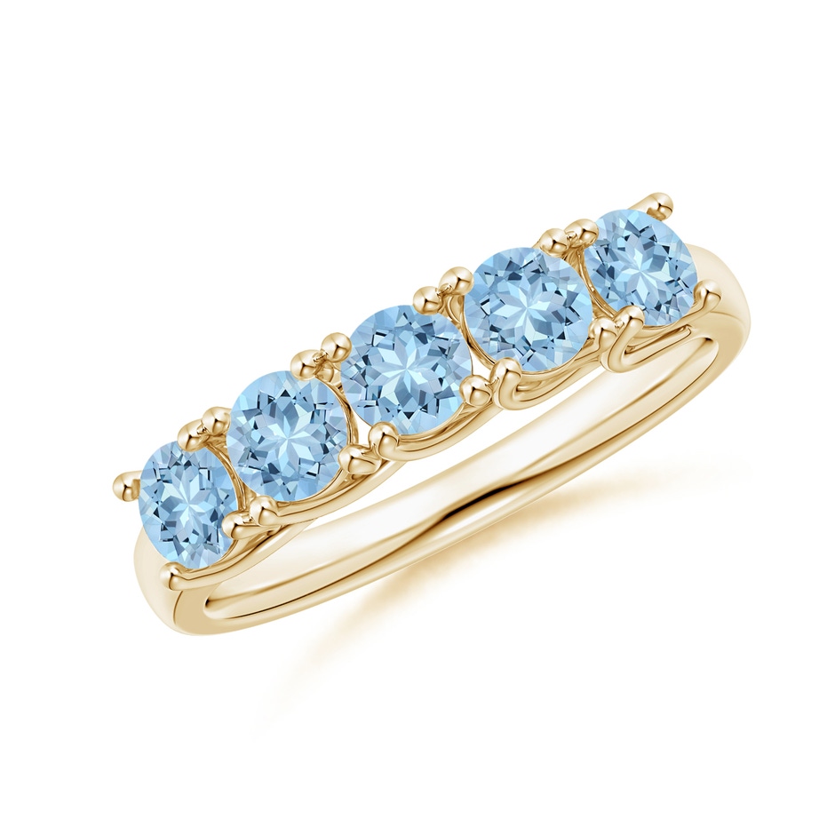 3.8mm AAA Half Eternity Five Stone Aquamarine Wedding Ring in Yellow Gold 