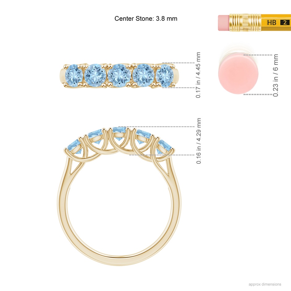 3.8mm AAA Half Eternity Five Stone Aquamarine Wedding Ring in Yellow Gold ruler