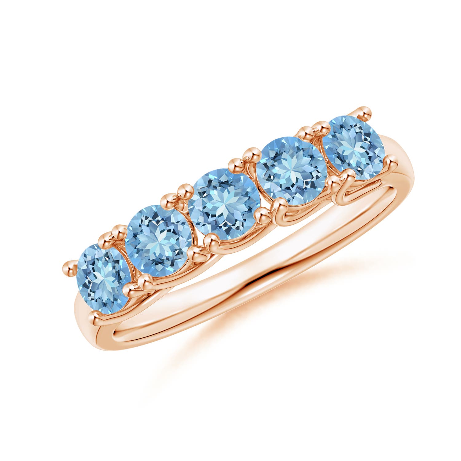 3.8mm AAAA Half Eternity Five Stone Aquamarine Wedding Ring in 18K Rose Gold