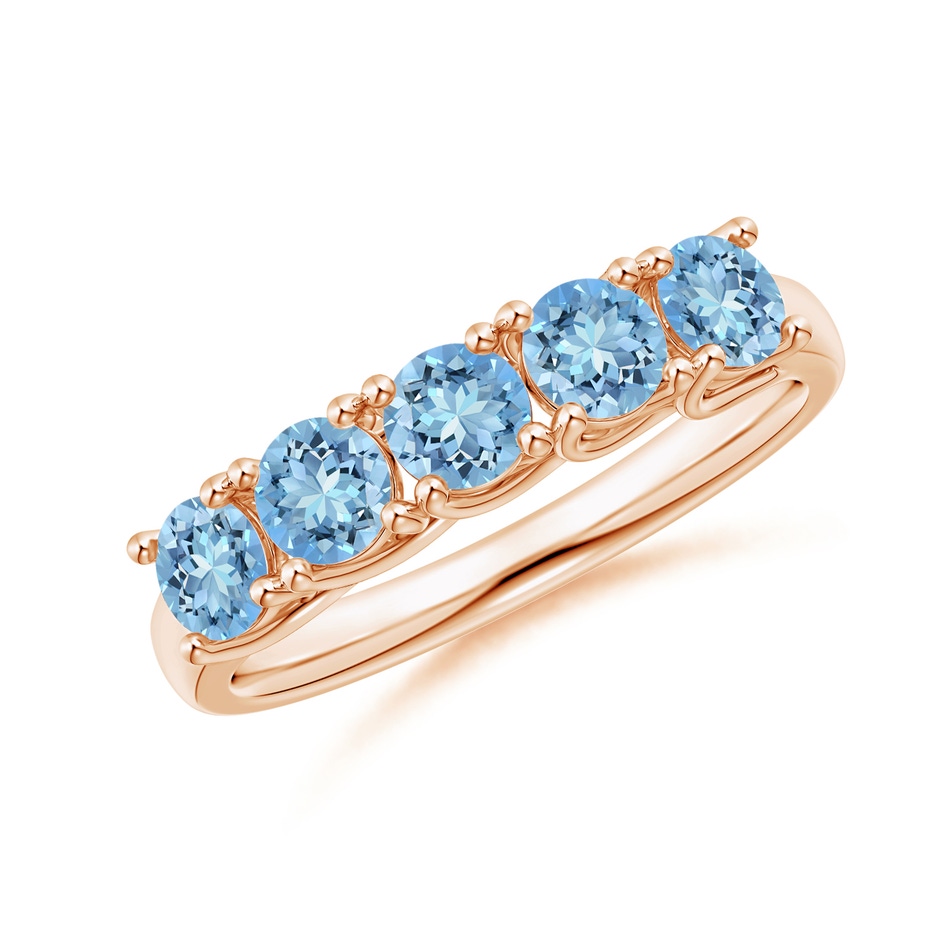 3.8mm AAAA Half Eternity Five Stone Aquamarine Wedding Ring in 18K Rose Gold 