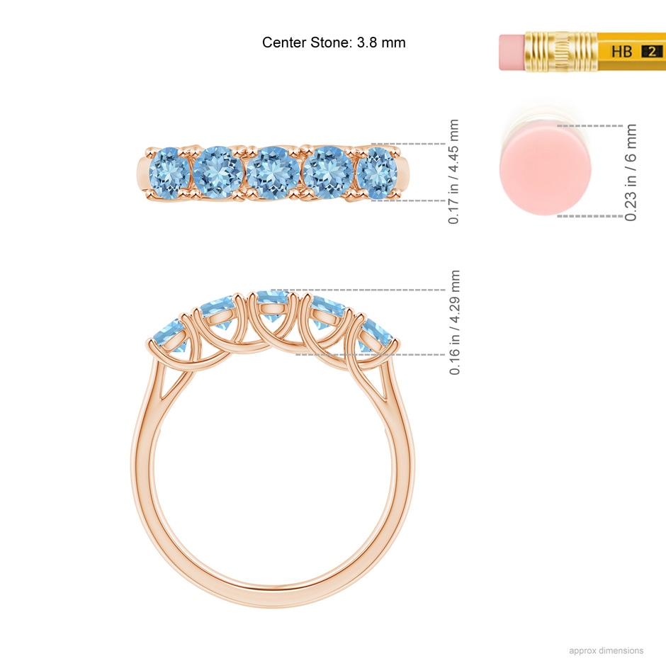 3.8mm AAAA Half Eternity Five Stone Aquamarine Wedding Ring in 18K Rose Gold ruler