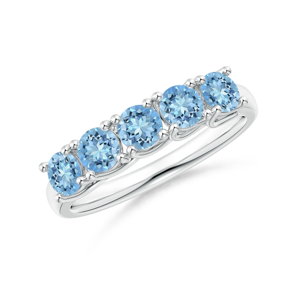 3.8mm AAAA Half Eternity Five Stone Aquamarine Wedding Ring in 18K White Gold 