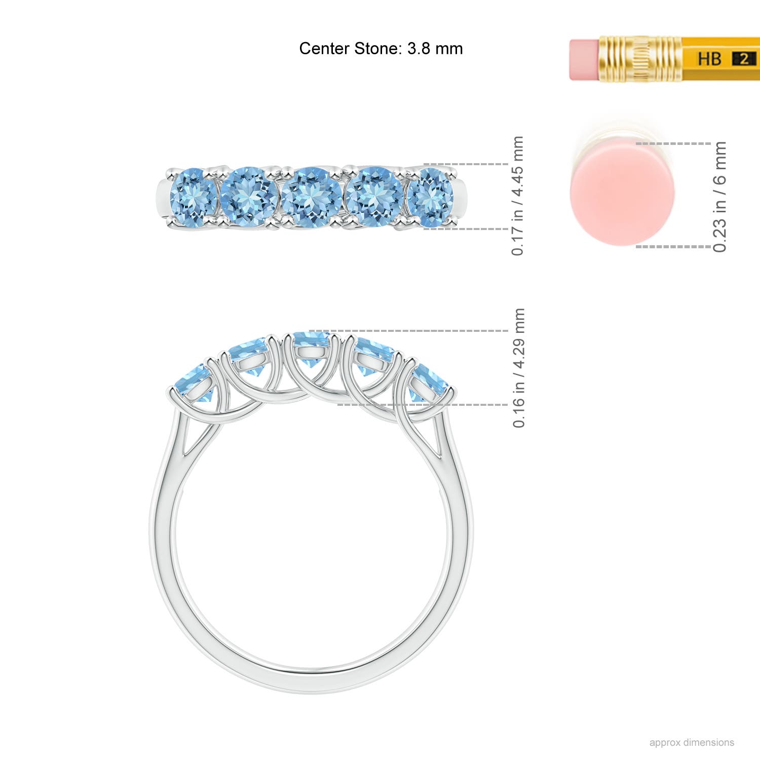 3.8mm AAAA Half Eternity Five Stone Aquamarine Wedding Ring in 18K White Gold - ruler
