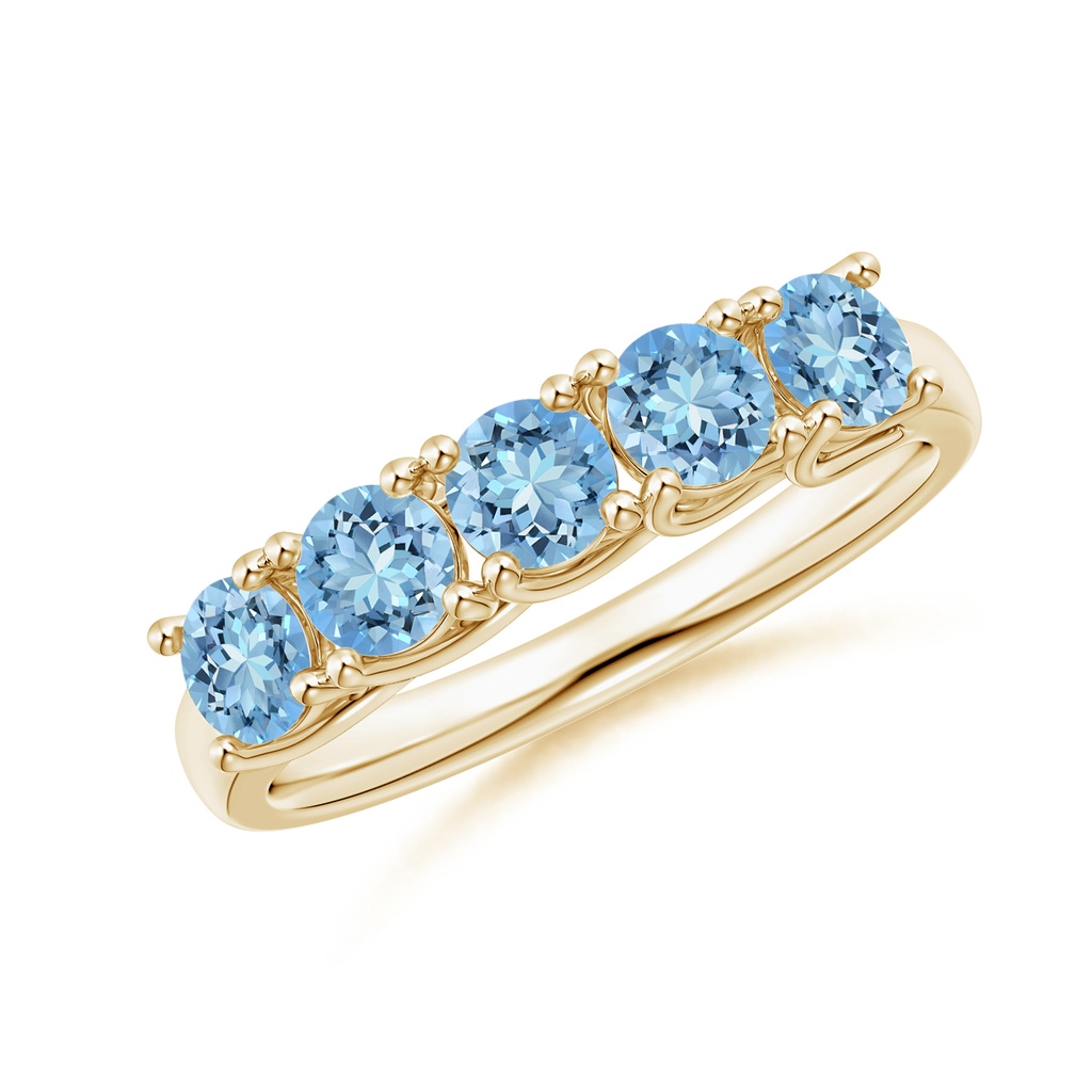 3.8mm AAAA Half Eternity Five Stone Aquamarine Wedding Ring in Yellow Gold
