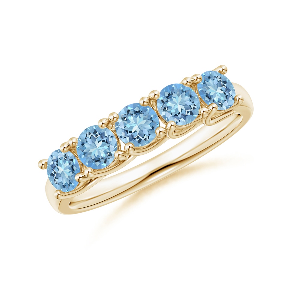 3.8mm AAAA Half Eternity Five Stone Aquamarine Wedding Ring in Yellow Gold 
