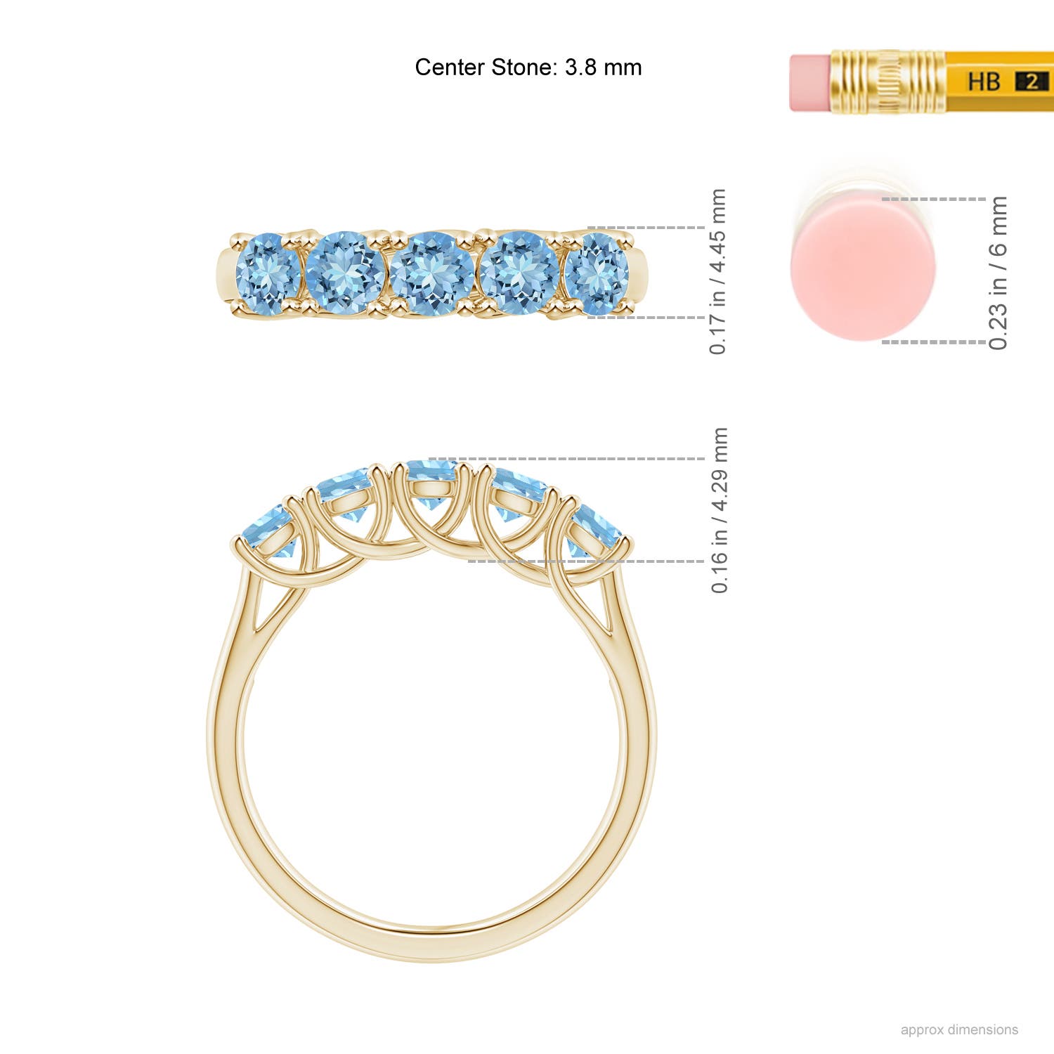 3.8mm AAAA Half Eternity Five Stone Aquamarine Wedding Ring in Yellow Gold - ruler