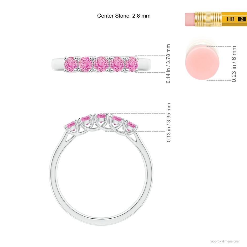 2.8mm A Half Eternity Five Stone Pink Sapphire Wedding Ring in White Gold ruler