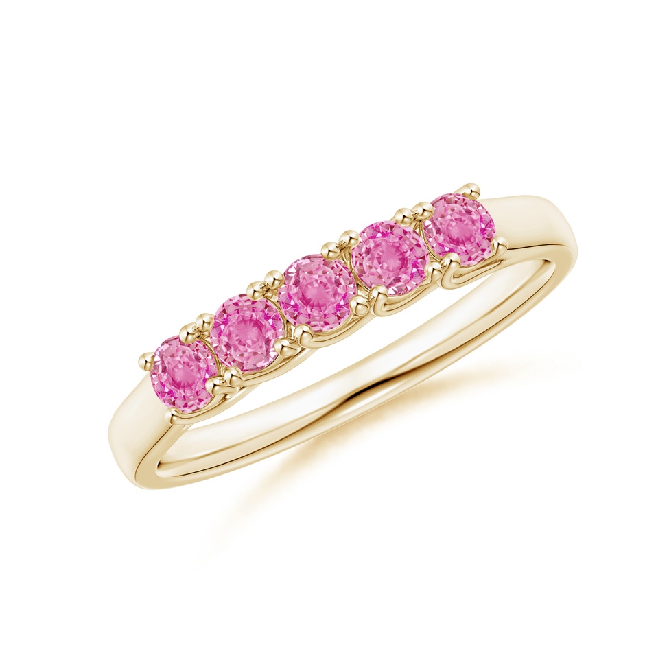 2.8mm AA Half Eternity Five Stone Pink Sapphire Wedding Ring in Yellow Gold 