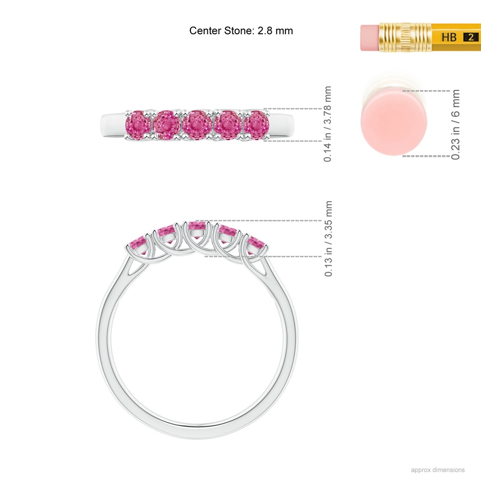 2.8mm AAA Half Eternity Five Stone Pink Sapphire Wedding Ring in White Gold ruler