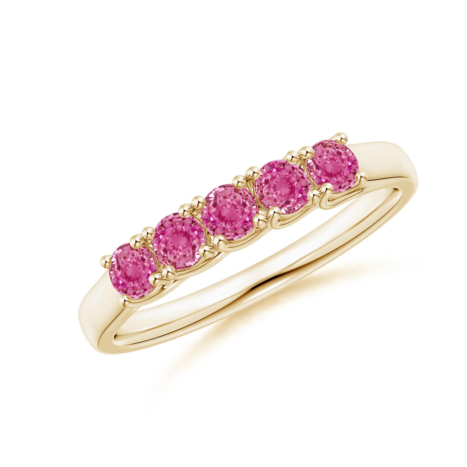 2.8mm AAA Half Eternity Five Stone Pink Sapphire Wedding Ring in Yellow Gold