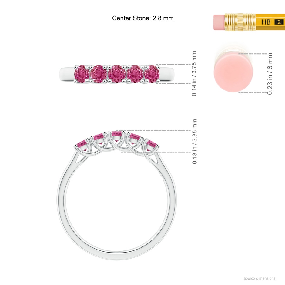 2.8mm AAAA Half Eternity Five Stone Pink Sapphire Wedding Ring in P950 Platinum ruler