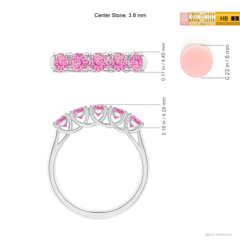 3.8mm A Half Eternity Five Stone Pink Sapphire Wedding Ring in White Gold ruler