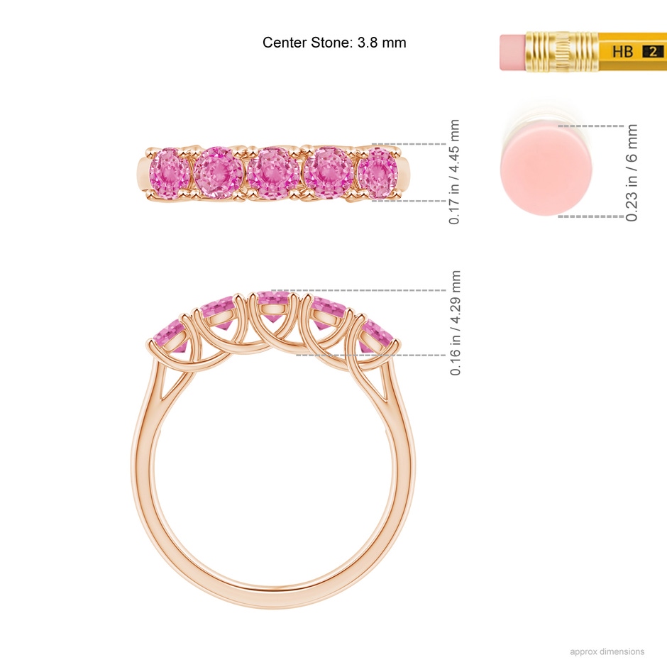 3.8mm AA Half Eternity Five Stone Pink Sapphire Wedding Ring in Rose Gold ruler