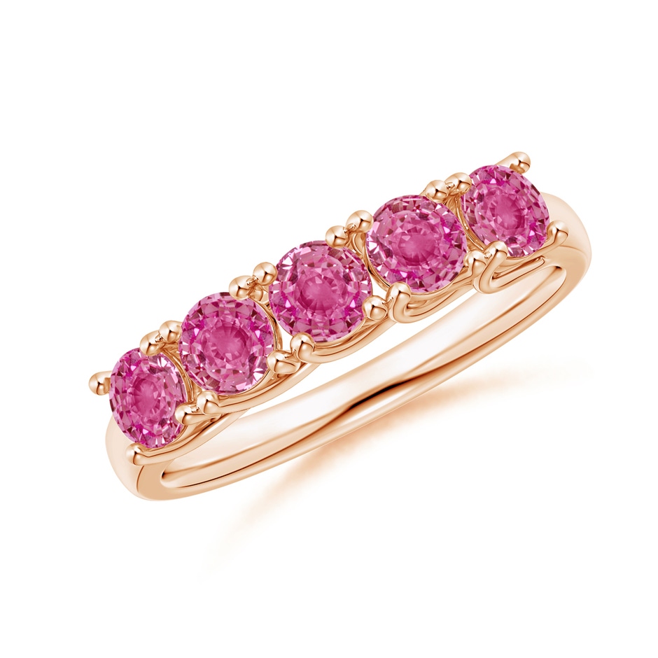 3.8mm AAA Half Eternity Five Stone Pink Sapphire Wedding Ring in Rose Gold 