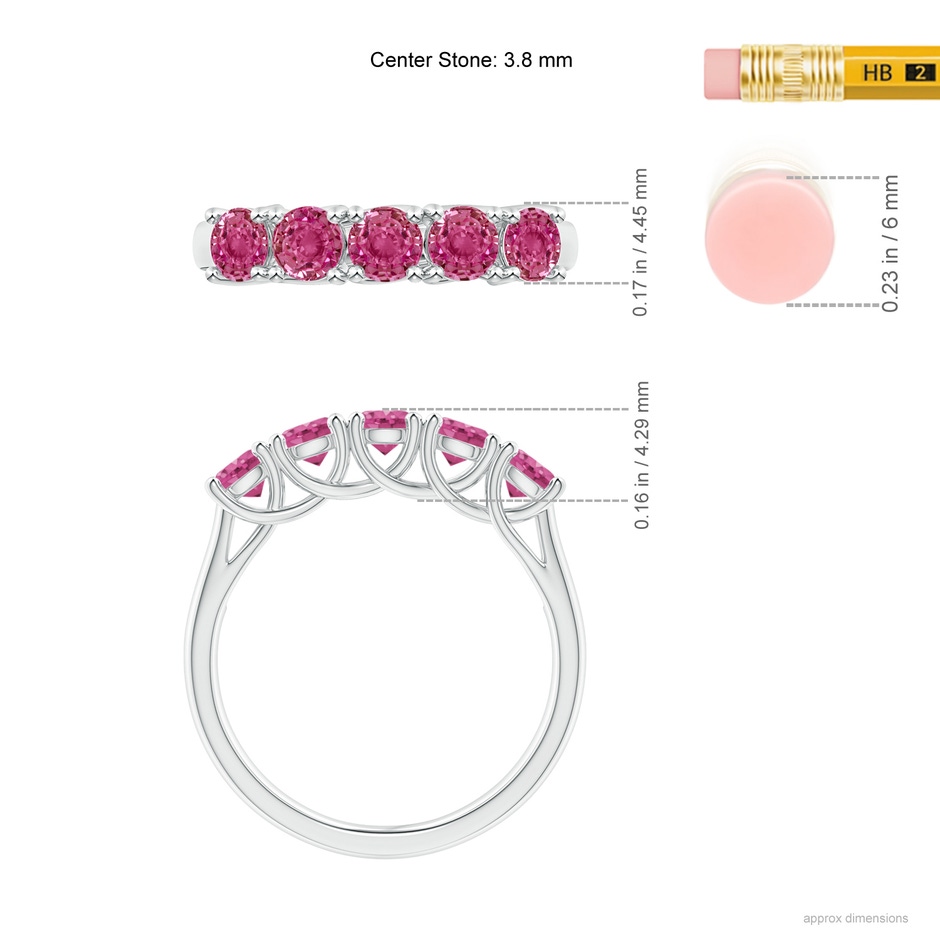 3.8mm AAAA Half Eternity Five Stone Pink Sapphire Wedding Ring in P950 Platinum ruler