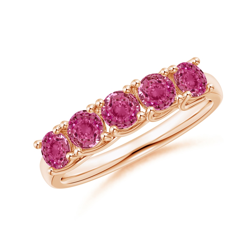 3.8mm AAAA Half Eternity Five Stone Pink Sapphire Wedding Ring in Rose Gold 