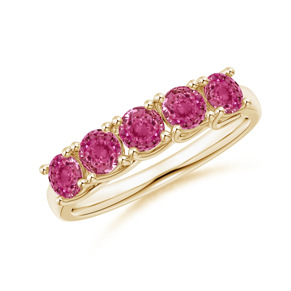 3.8mm AAAA Half Eternity Five Stone Pink Sapphire Wedding Ring in Yellow Gold 