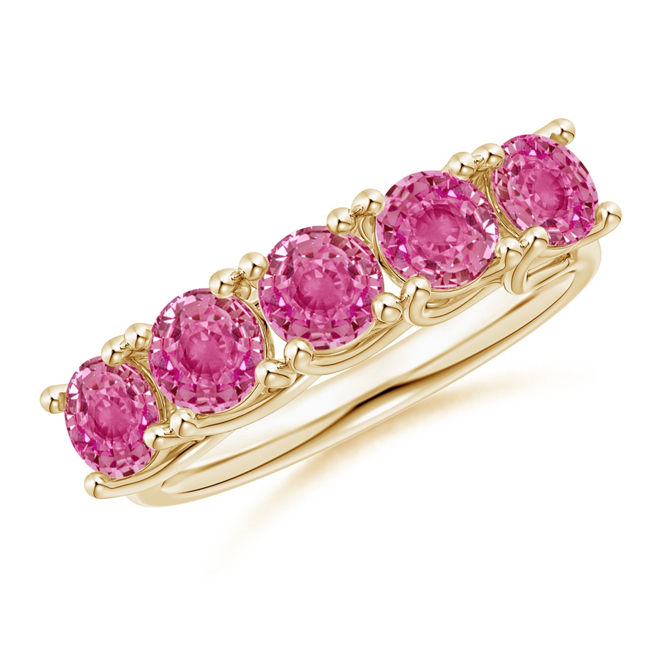 4.5mm AAA Half Eternity Five Stone Pink Sapphire Wedding Ring in Yellow Gold 