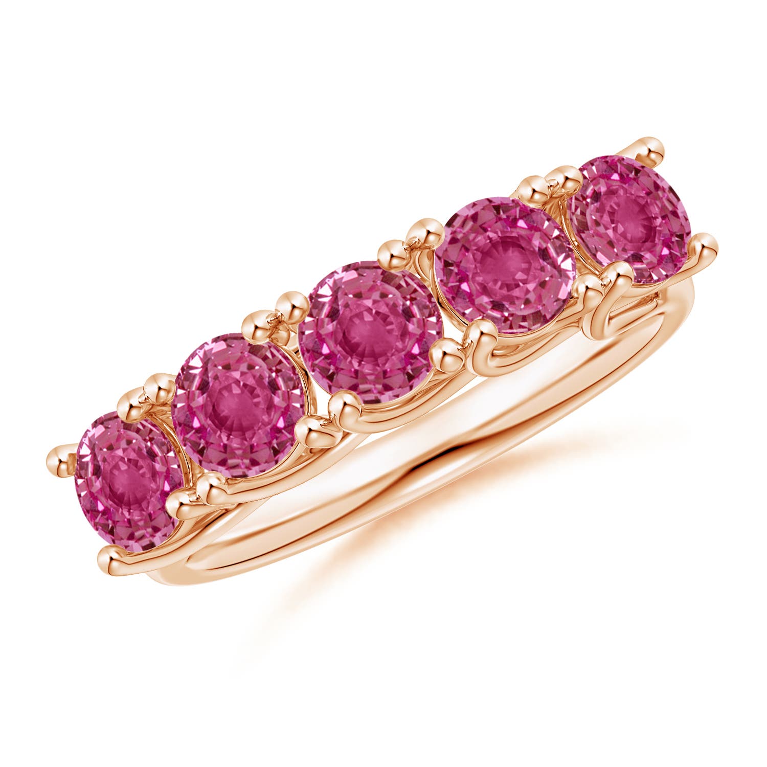 4.5mm AAAA Half Eternity Five Stone Pink Sapphire Wedding Ring in 18K Rose Gold