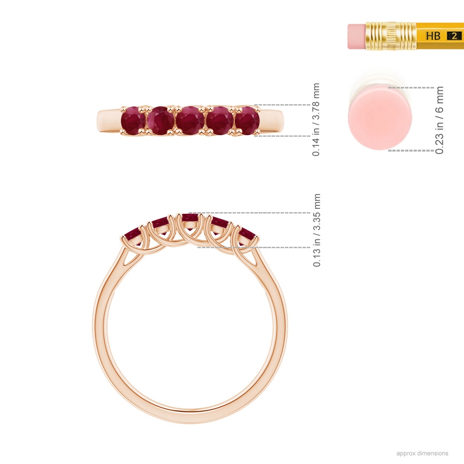 2.8mm A Half Eternity Five Stone Ruby Wedding Band in Rose Gold ruler