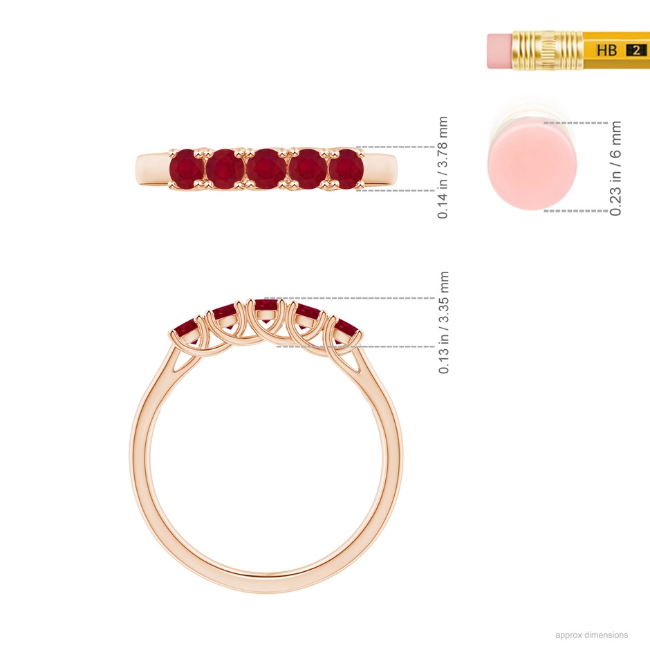 2.8mm AA Half Eternity Five Stone Ruby Wedding Band in Rose Gold ruler
