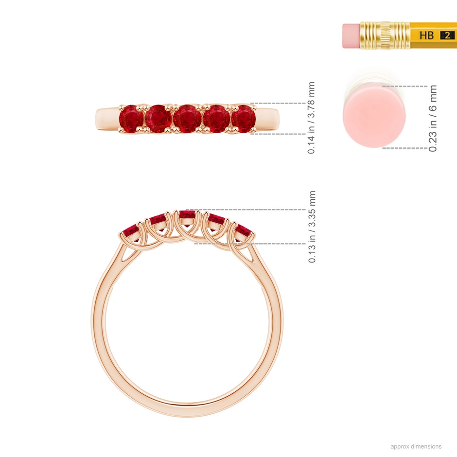 2.8mm AAA Half Eternity Five Stone Ruby Wedding Band in Rose Gold ruler