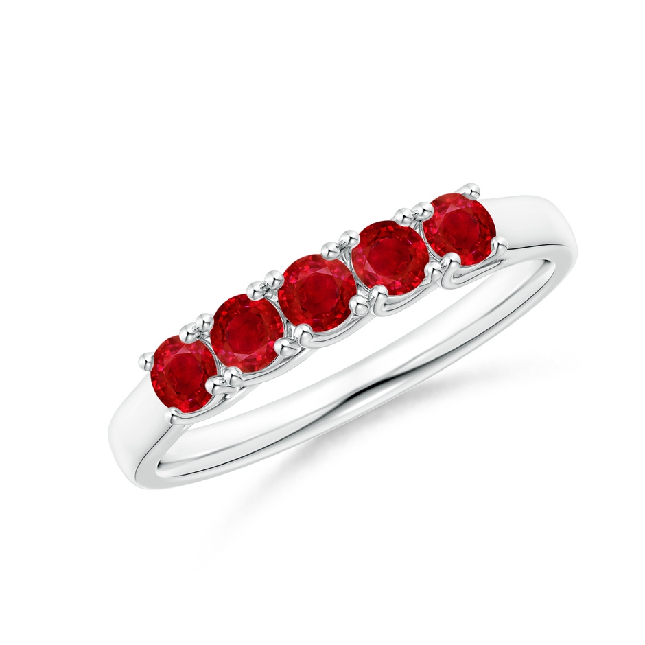 2.8mm AAA Half Eternity Five Stone Ruby Wedding Band in White Gold 