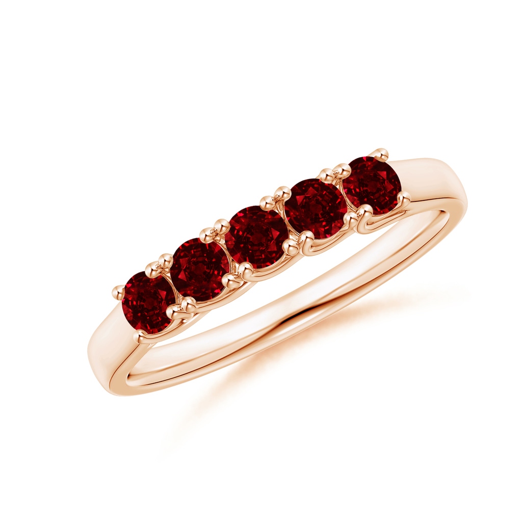 2.8mm AAAA Half Eternity Five Stone Ruby Wedding Band in Rose Gold