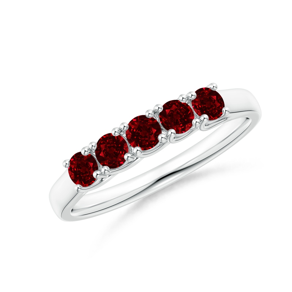 2.8mm AAAA Half Eternity Five Stone Ruby Wedding Band in White Gold 