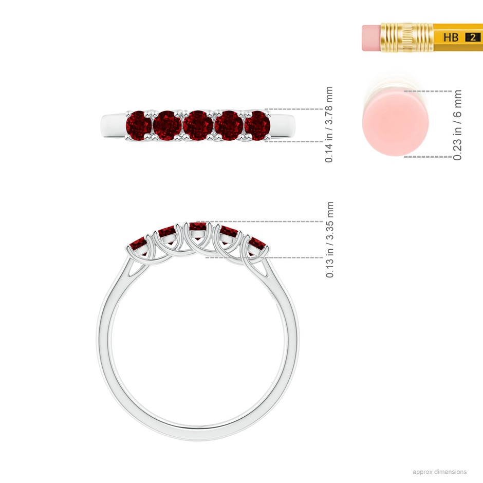 2.8mm AAAA Half Eternity Five Stone Ruby Wedding Band in White Gold ruler