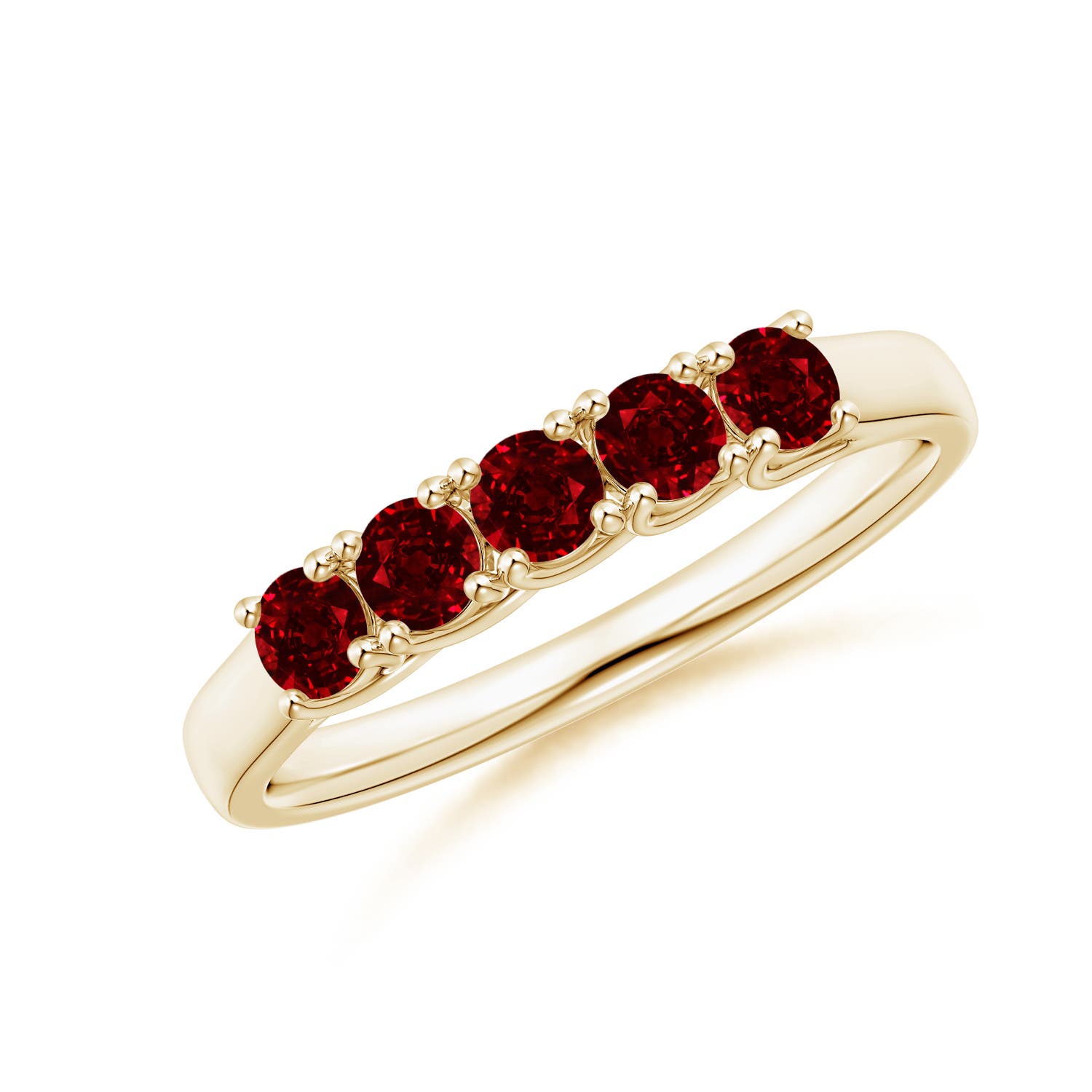 2.8mm AAAA Half Eternity Five Stone Ruby Wedding Band in Yellow Gold