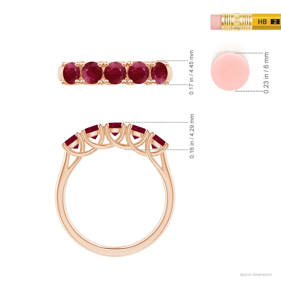 3.8mm A Half Eternity Five Stone Ruby Wedding Band in Rose Gold ruler