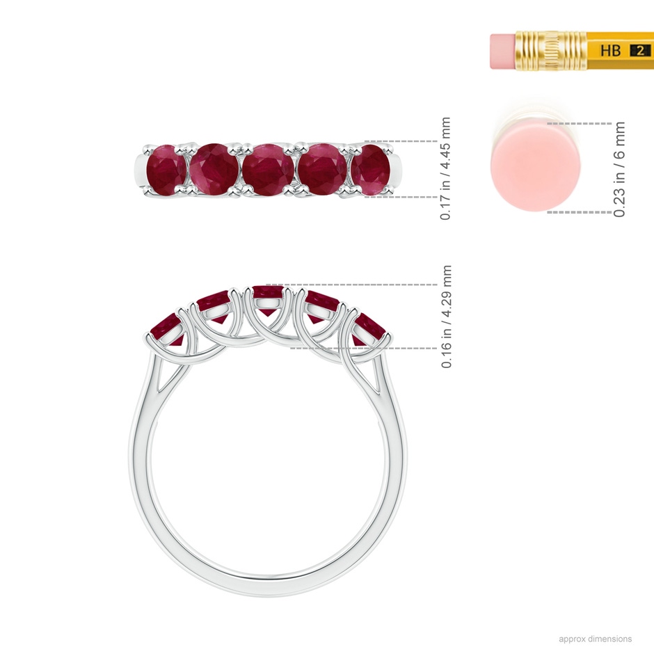 3.8mm A Half Eternity Five Stone Ruby Wedding Band in White Gold ruler