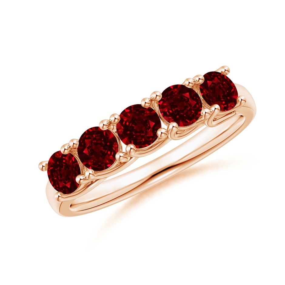 3.8mm AAAA Half Eternity Five Stone Ruby Wedding Band in Rose Gold 