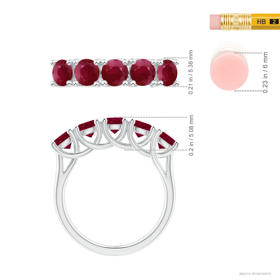 4.5mm A Half Eternity Five Stone Ruby Wedding Band in White Gold ruler