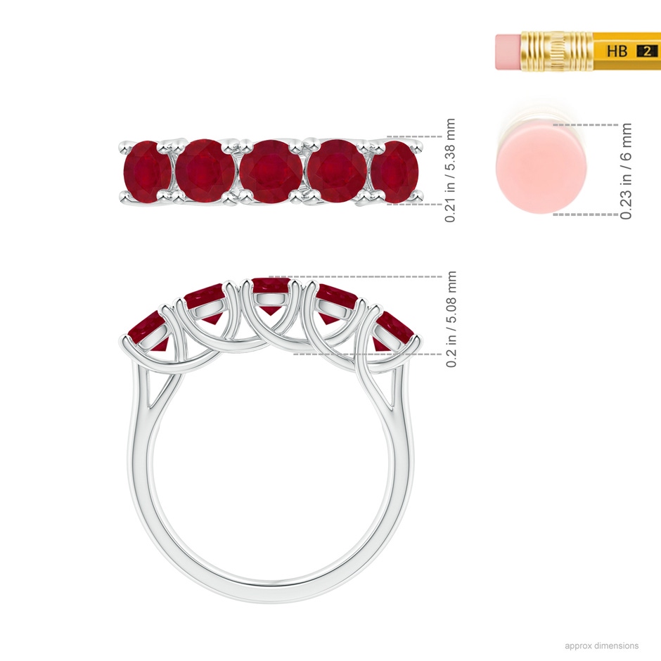 4.5mm AA Half Eternity Five Stone Ruby Wedding Band in P950 Platinum ruler
