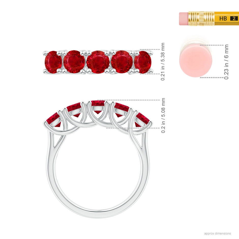 4.5mm AAA Half Eternity Five Stone Ruby Wedding Band in White Gold ruler