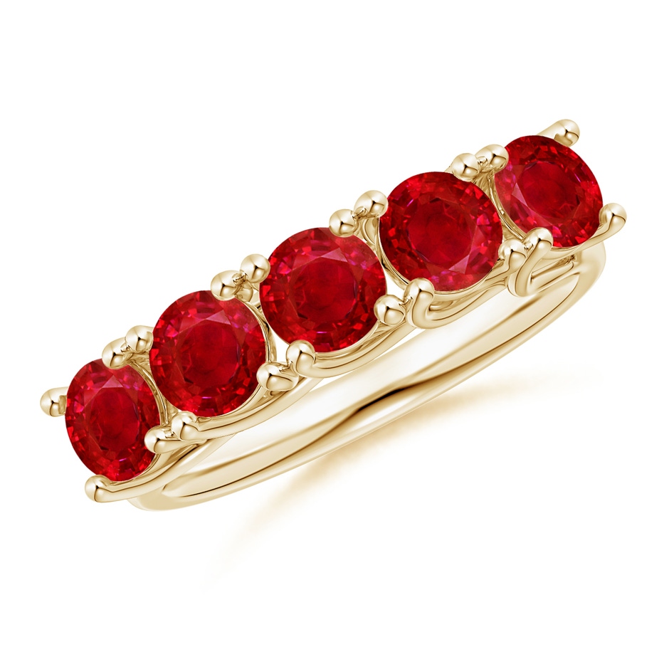 4.5mm AAA Half Eternity Five Stone Ruby Wedding Band in Yellow Gold 