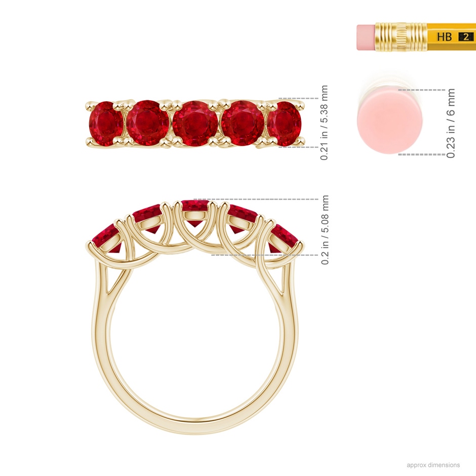 4.5mm AAA Half Eternity Five Stone Ruby Wedding Band in Yellow Gold ruler