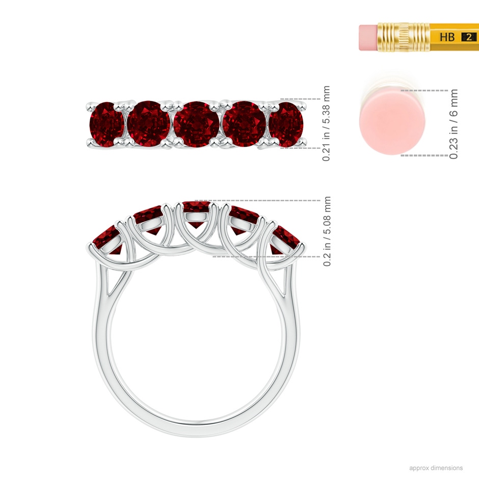 4.5mm AAAA Half Eternity Five Stone Ruby Wedding Band in P950 Platinum ruler