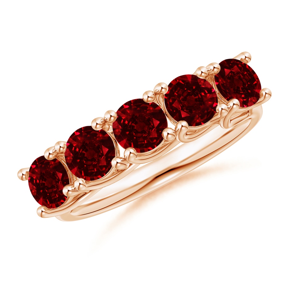 4.5mm AAAA Half Eternity Five Stone Ruby Wedding Band in Rose Gold 