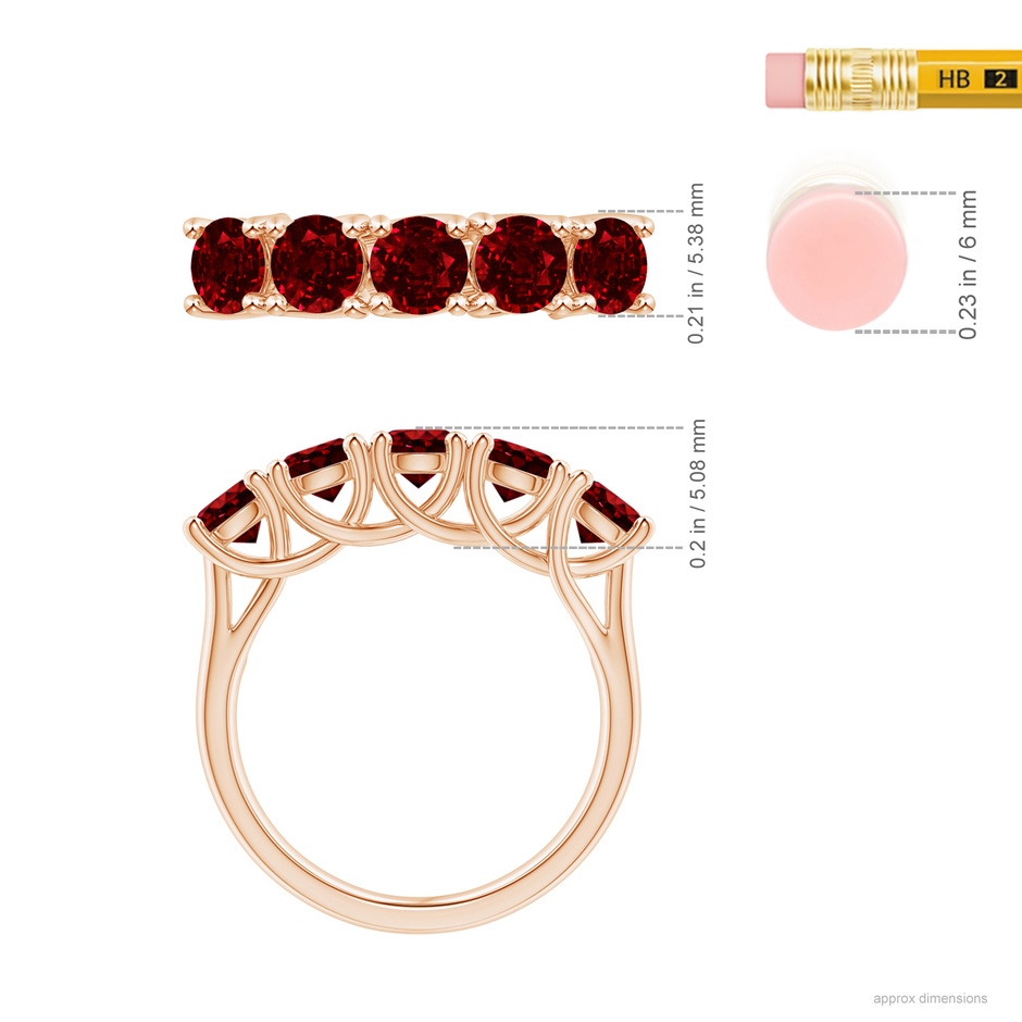 4.5mm AAAA Half Eternity Five Stone Ruby Wedding Band in Rose Gold ruler