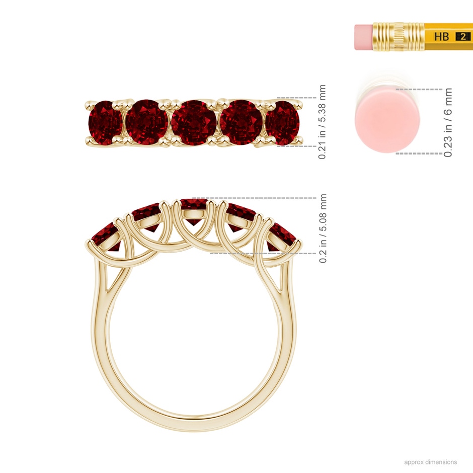 4.5mm AAAA Half Eternity Five Stone Ruby Wedding Band in Yellow Gold ruler