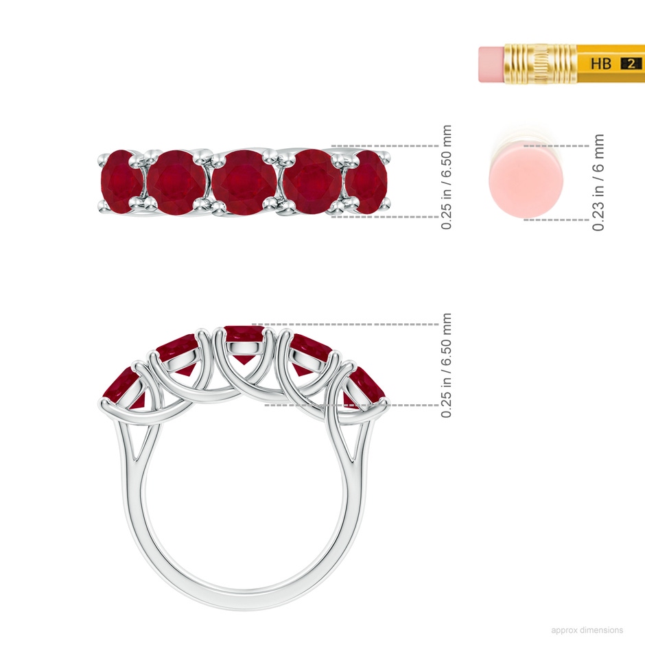 5.5mm AA Half Eternity Five Stone Ruby Wedding Band in White Gold ruler