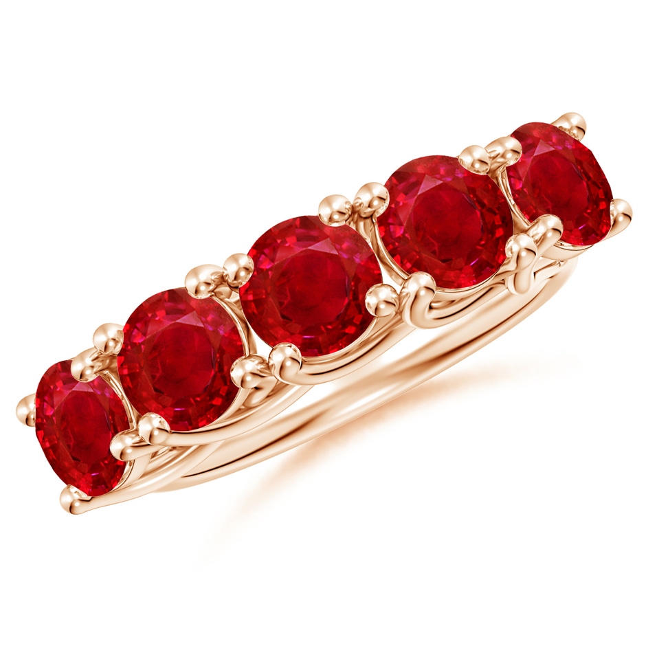5.5mm AAA Half Eternity Five Stone Ruby Wedding Band in Rose Gold 