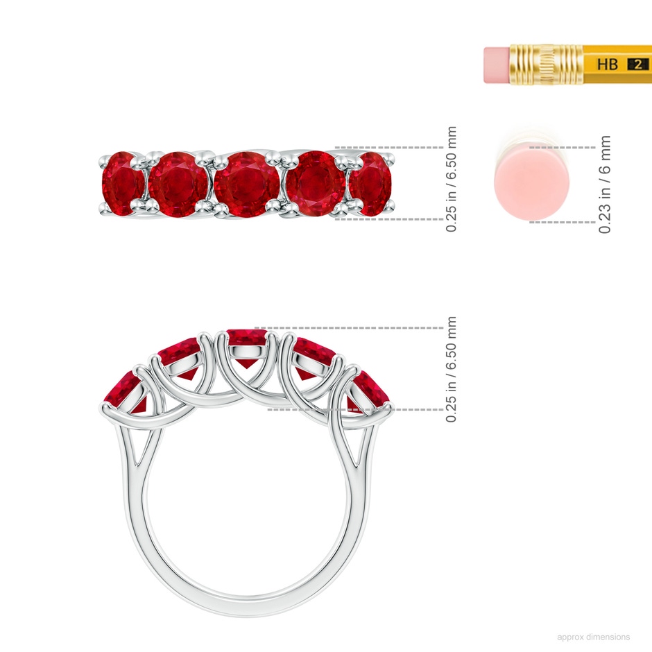 5.5mm AAA Half Eternity Five Stone Ruby Wedding Band in White Gold ruler
