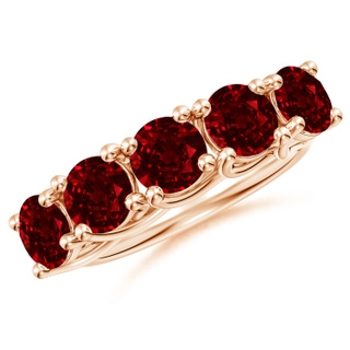5.5mm AAAA Half Eternity Five Stone Ruby Wedding Band in 9K Rose Gold