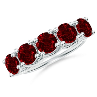 5.5mm AAAA Half Eternity Five Stone Ruby Wedding Band in P950 Platinum